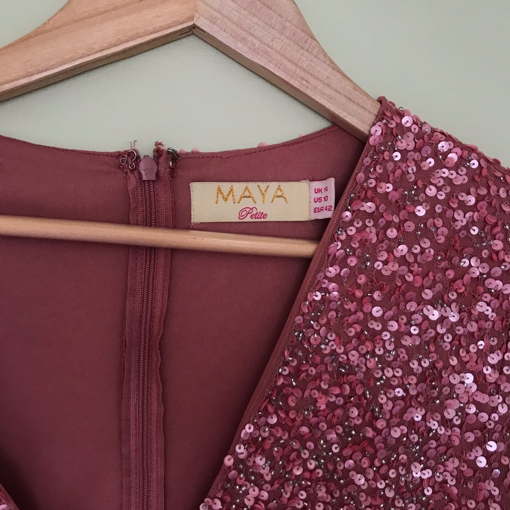 MAYA Petite Plunge Neck Embellished Tulle Dress - Picture 4 of 4